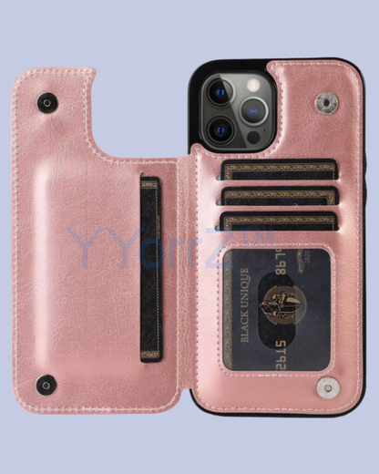 Open Rose Pink Flip Wallet Card Holder iPhone Leather Case
