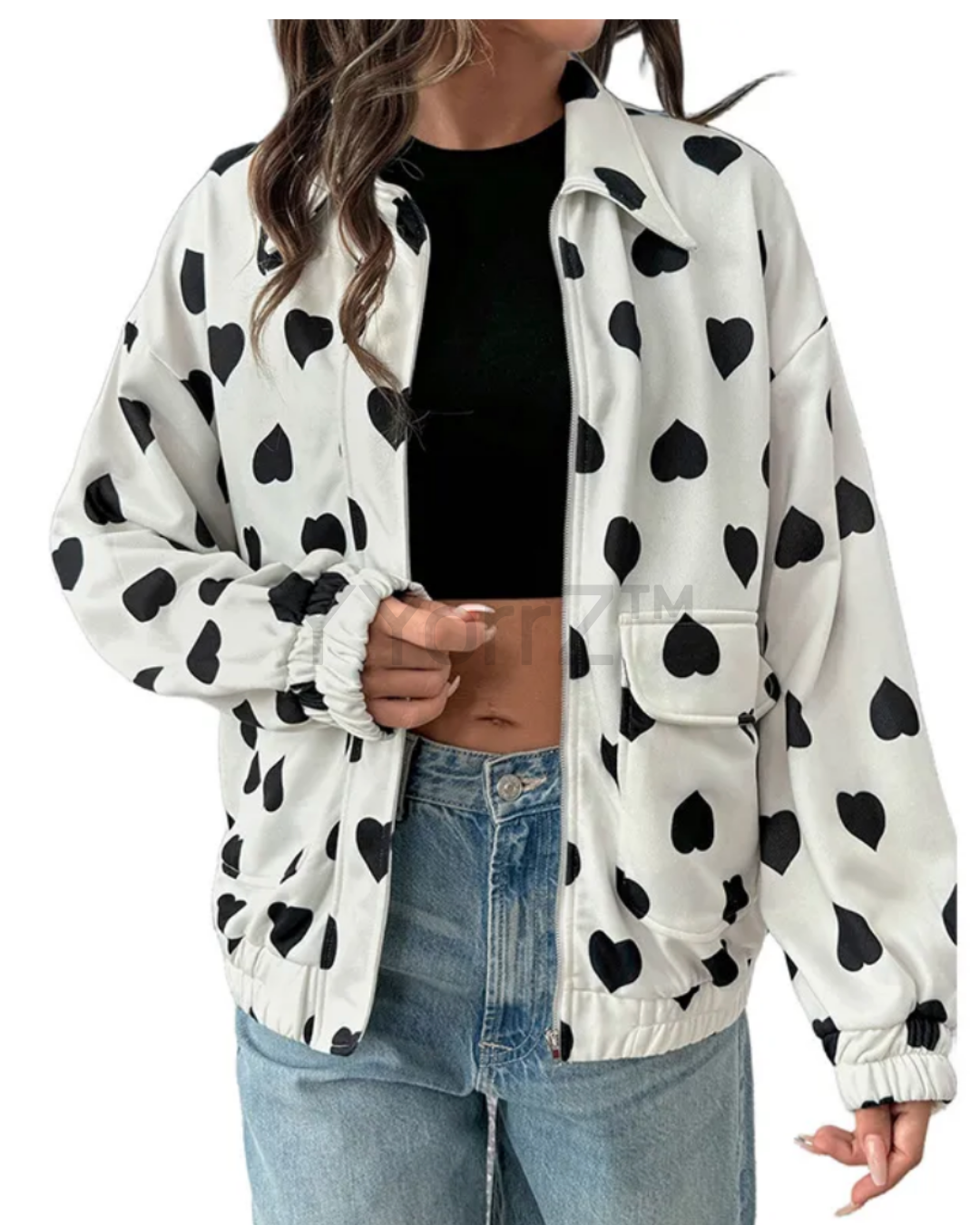 The front closure Heart Pattern Lightweight Bomber Jacket