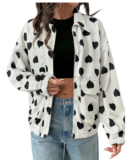 The front closure Heart Pattern Lightweight Bomber Jacket