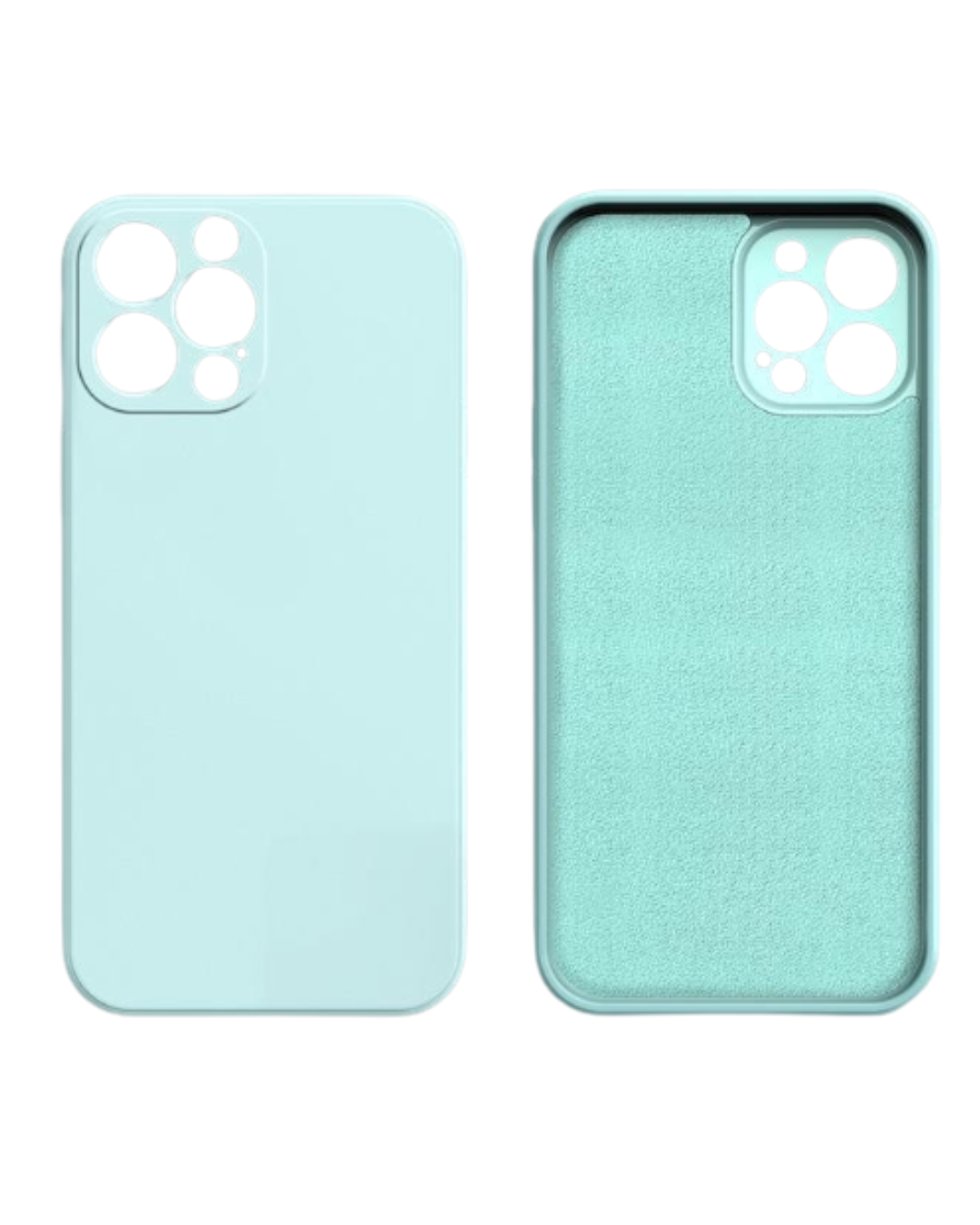 The front and back view of the pastel teal Liquid Silicone iPhone Case