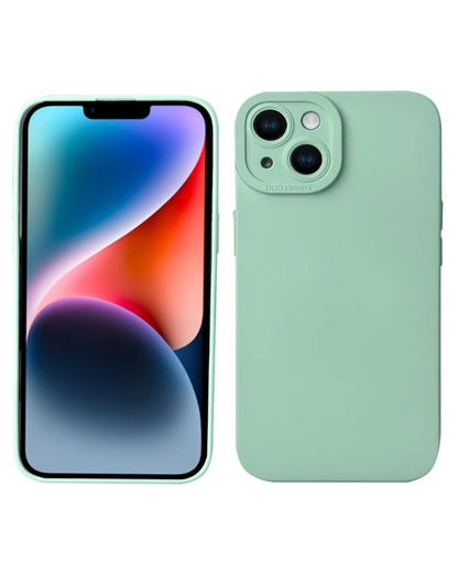 Display of an iPhone in a Pastel Green Liquid Silicone iPhone Case in real life