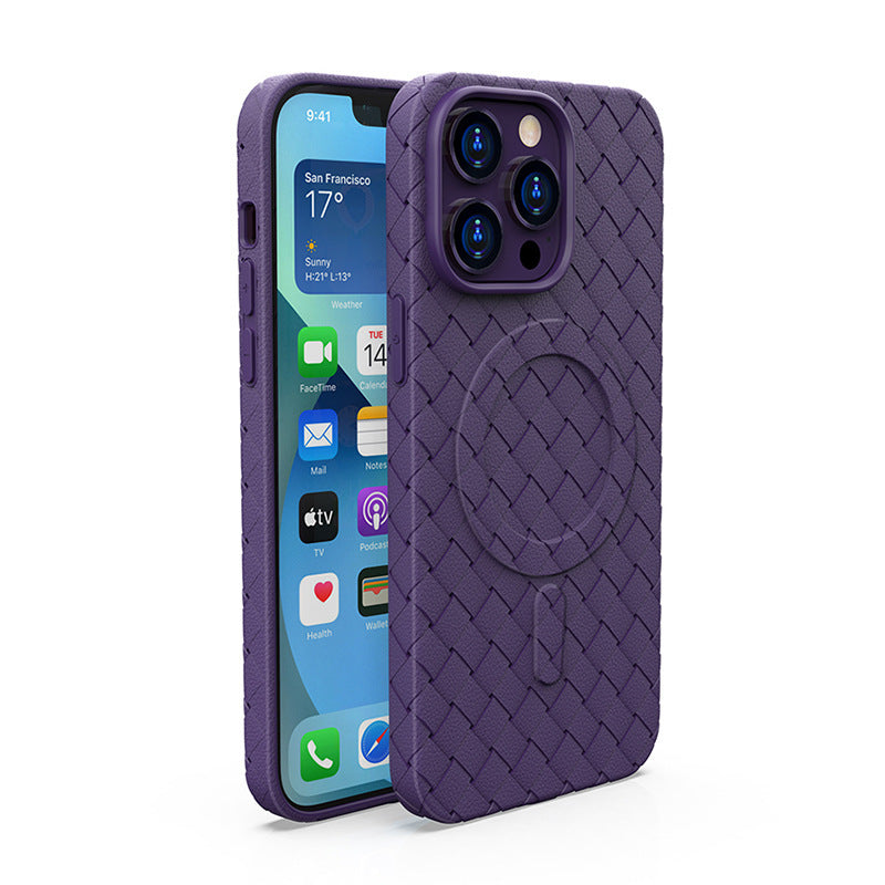 The purple color Woven Pattern Magnetic Suction iPhone Case with Heat Dissipation