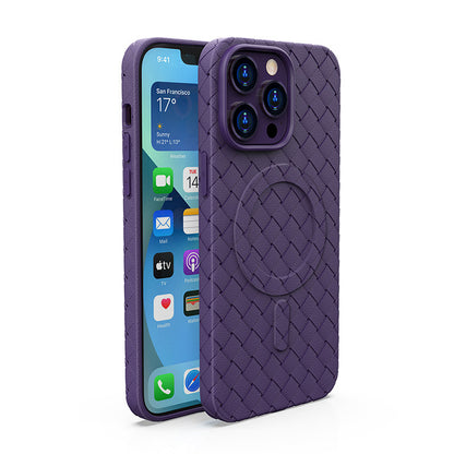 The purple color Woven Pattern Magnetic Suction iPhone Case with Heat Dissipation