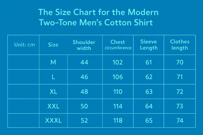 The Size Chart for the Modern Two-tone Men's Cotton Shirt