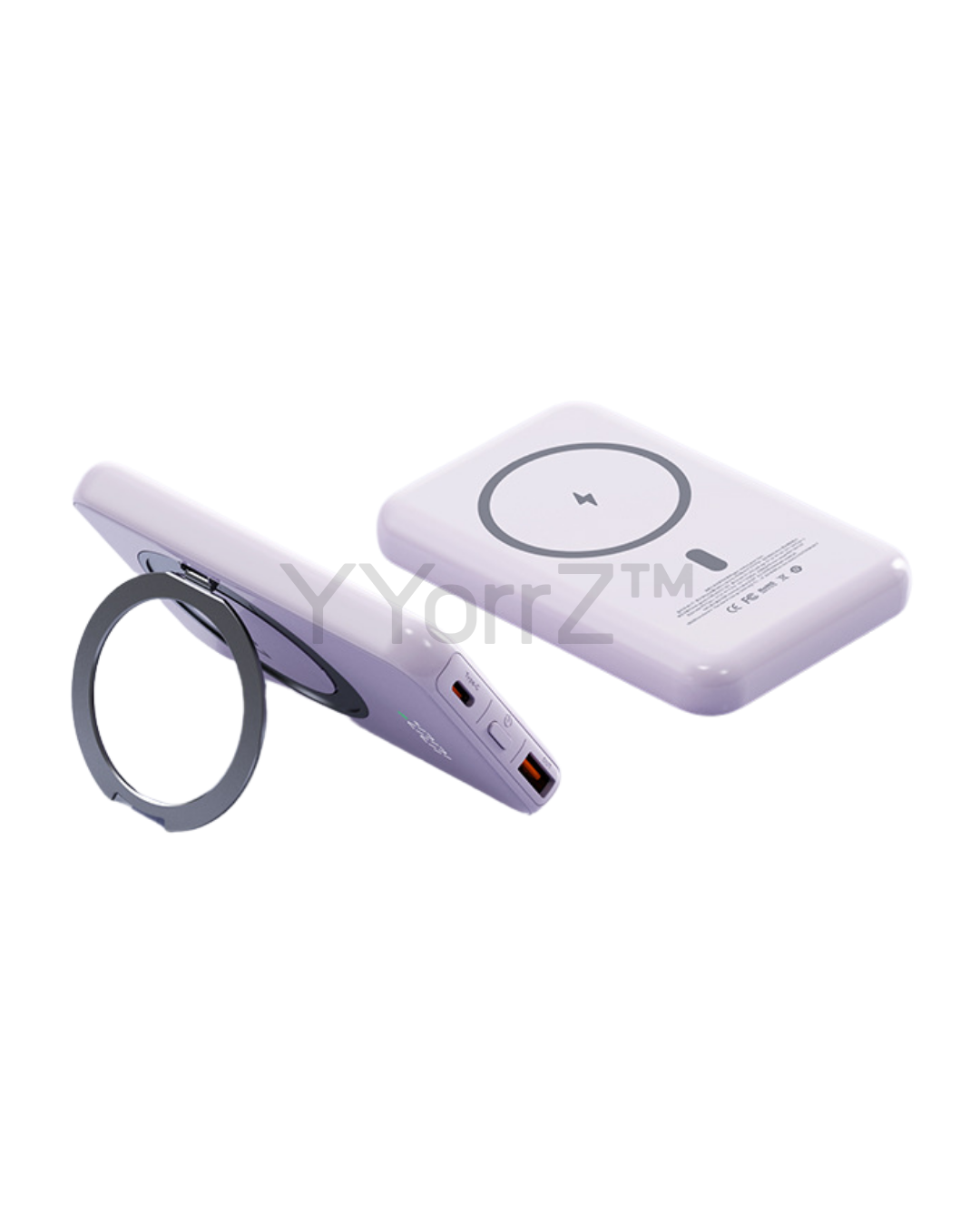 The soft lavender Magnetic MagSafe 5000mAh Power Bank with Metal Ring Stand, Fast Charging & Smart LED Display