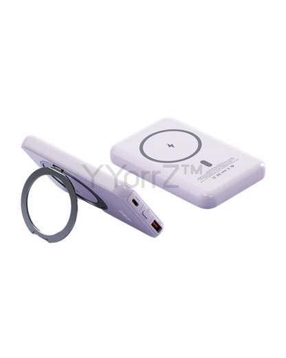 The soft lavender Magnetic MagSafe 5000mAh Power Bank with Metal Ring Stand, Fast Charging & Smart LED Display