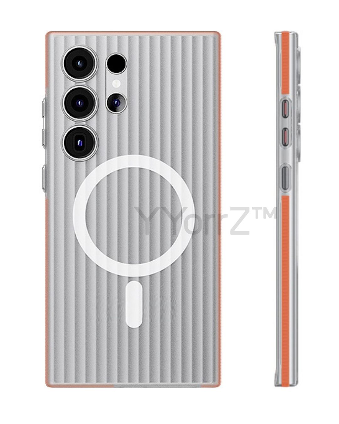 The display of the soft orange Samsung Galaxy Vertical Stripe Flipsuit Case