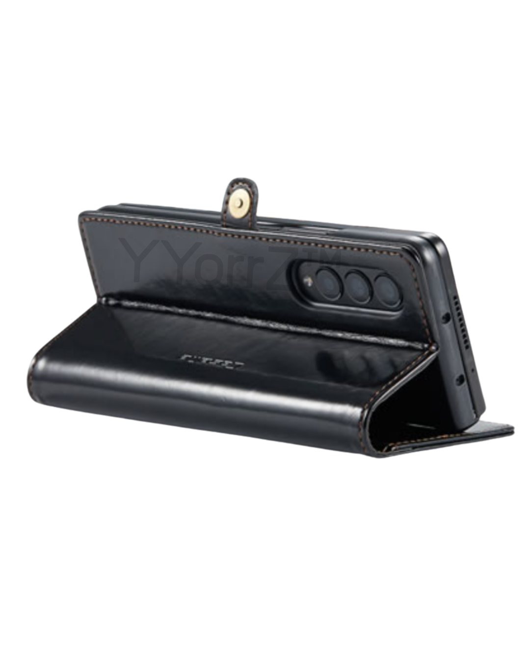 The tablet view of the black Samsung Galaxy Z Fold3 5G Magnetic Leather Wallet Cover