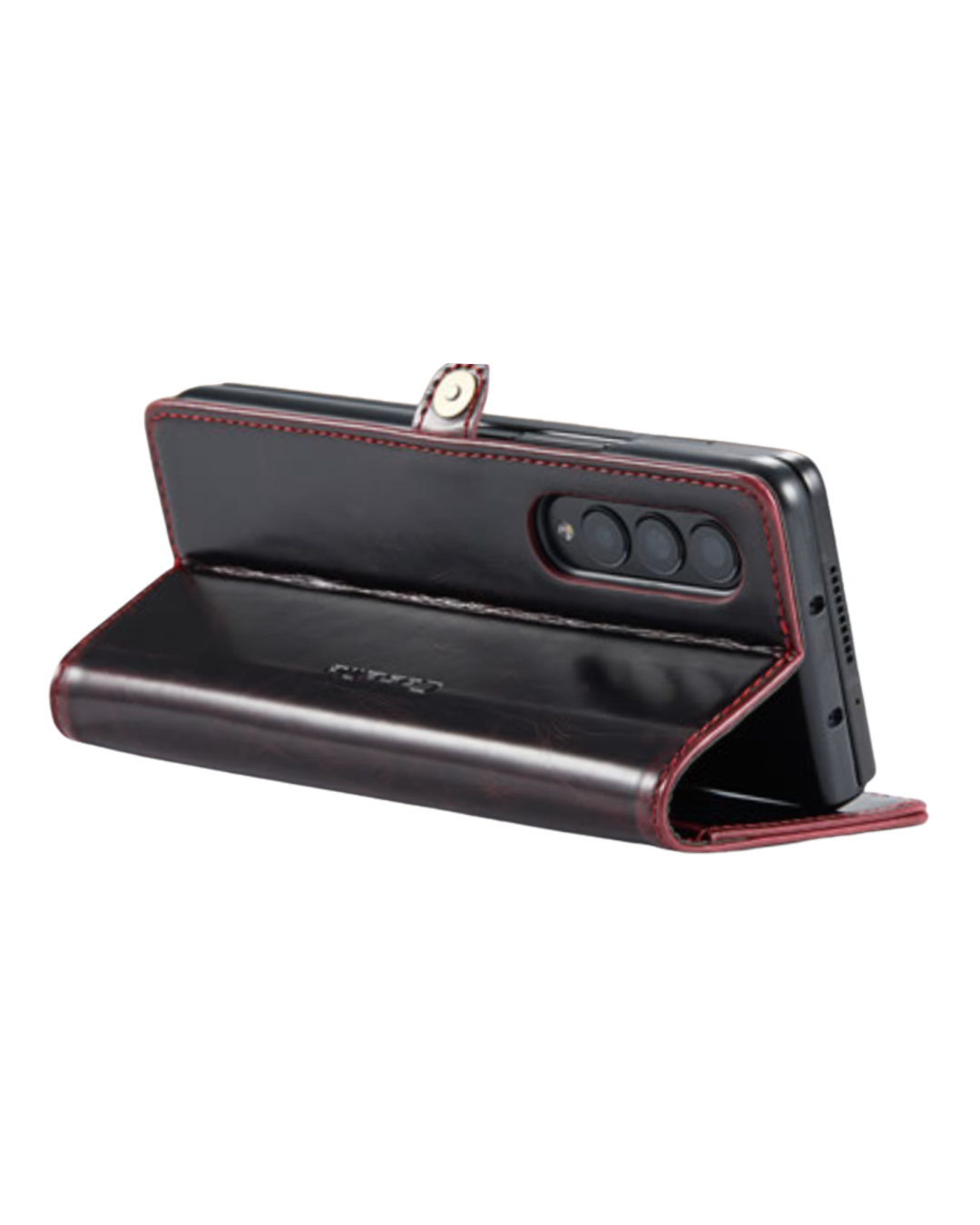 The tablet view of the dark espresso brown Samsung Galaxy Z Fold3 5G Magnetic Leather Wallet Cover