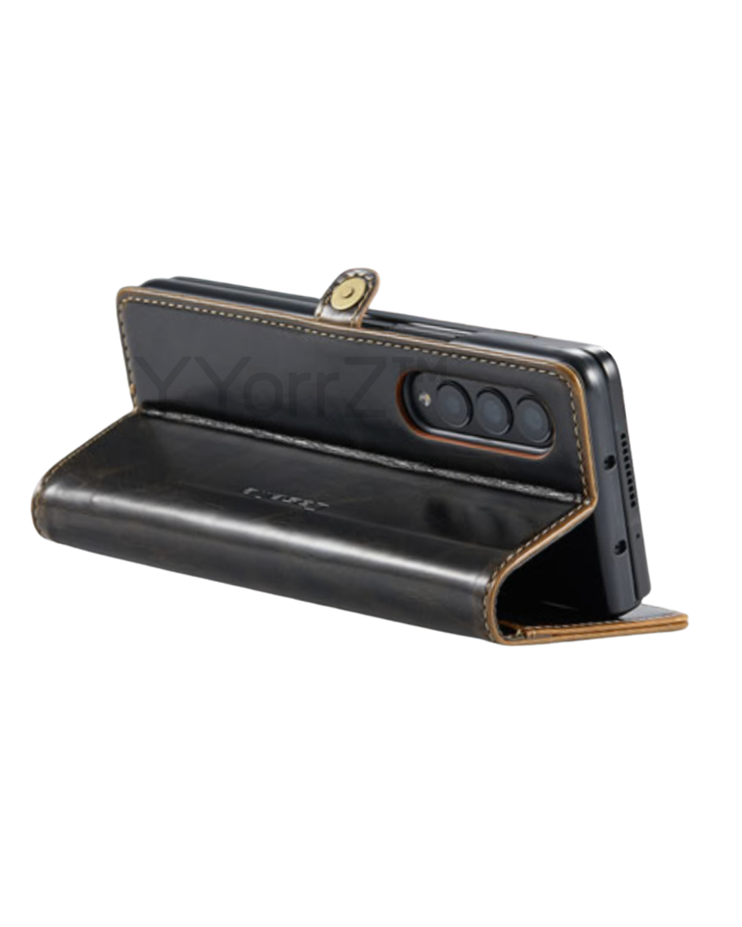 The tablet view of the dark vintage brown Samsung Galaxy Z Fold3 5G Magnetic Leather Wallet Cover