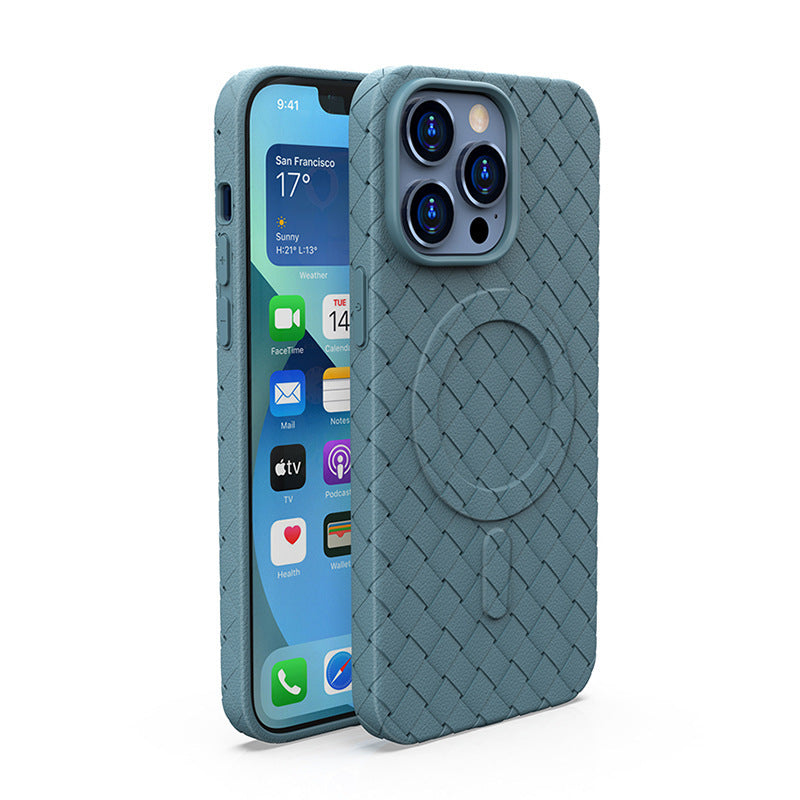 The teal Woven Pattern Magnetic Suction iPhone Case with Heat Dissipation