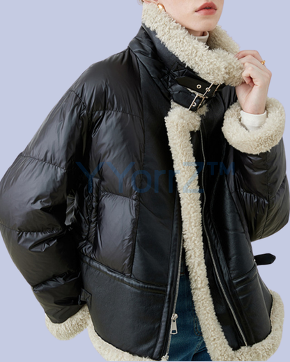 A model wearing the Black Faux Jacket.