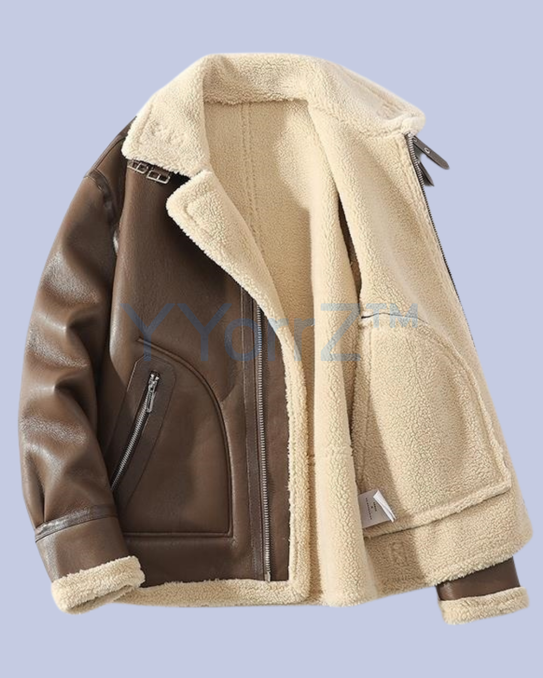The brown Thick Vintage Faux Leather Curly Shearling Lining Jacket