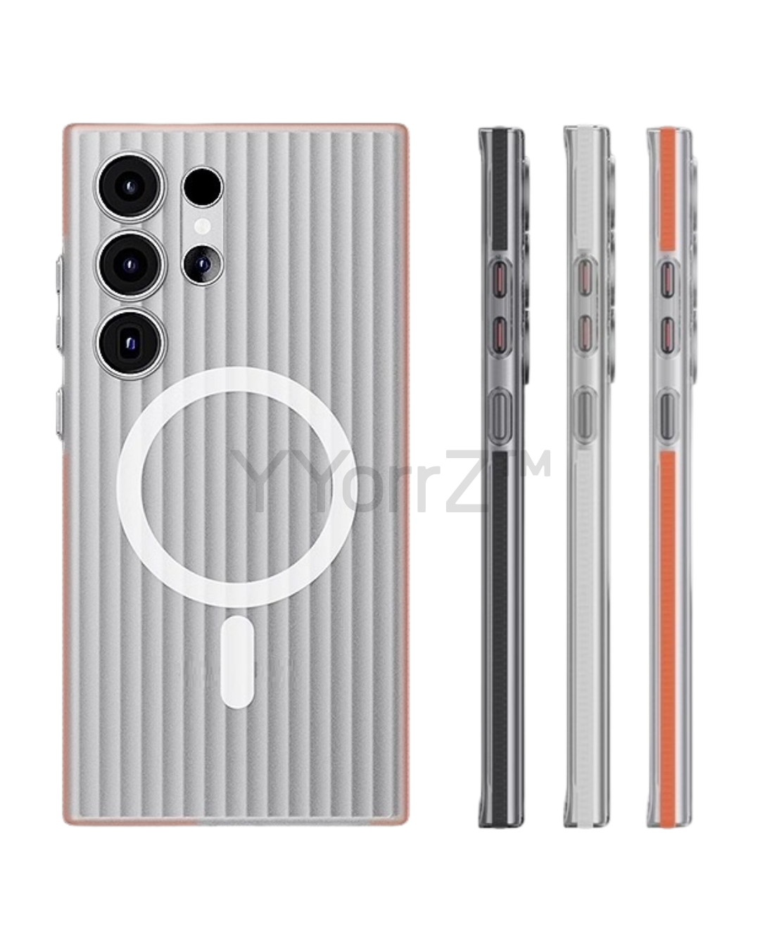 Soft orange, dark gray and light silver Samsung Galaxy Vertical Stripe Flipsuit Case