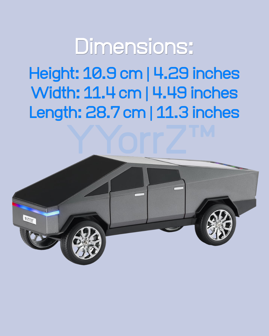 The features of the 15W HD Sound Cybertruck Shaped Wireless Bluetooth Speaker