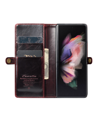 The card and cash slots of the inside of the dark espresso brown of the Samsung Galaxy Z Fold3 5G Magnetic Leather Wallet Cover