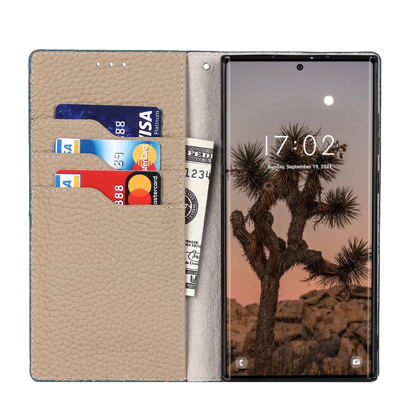 Inside view of the Samsung Galaxy Leather Wallet Phone Case