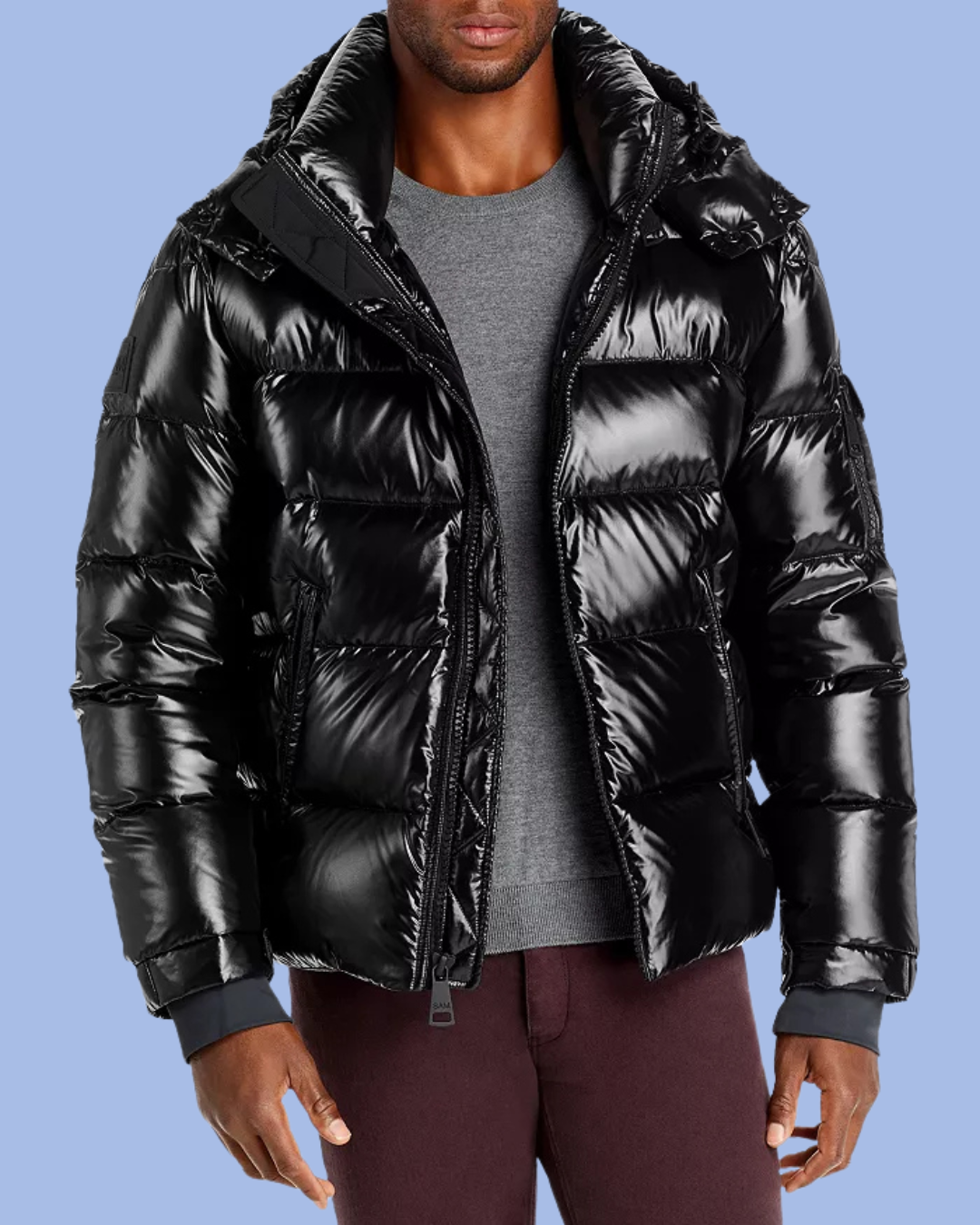 Unzipped black Glossy Glacier Down Puffer Coat