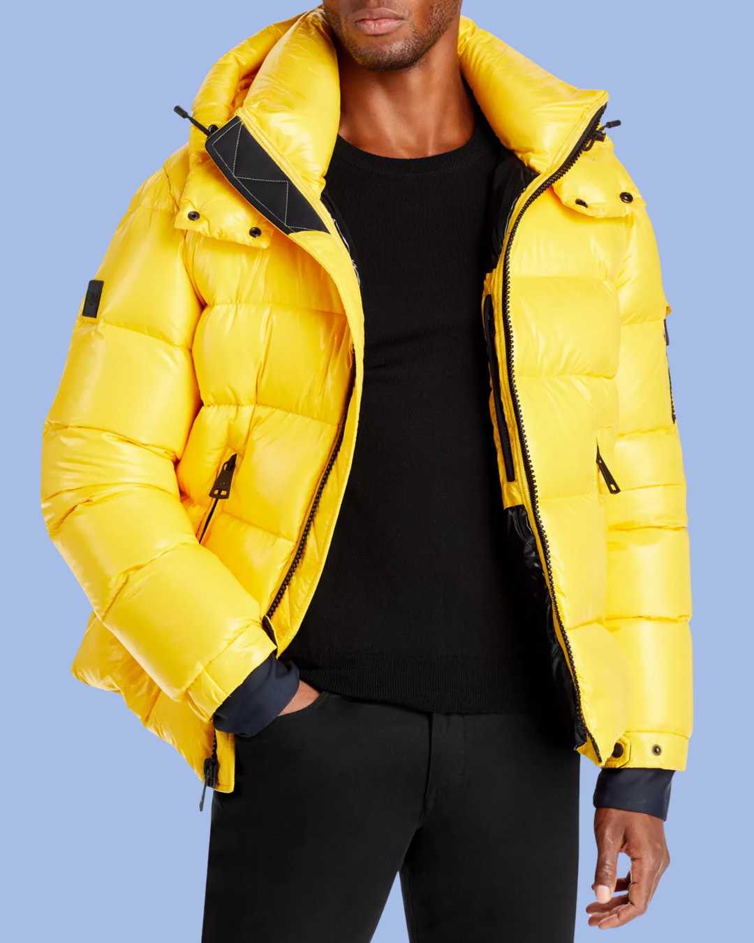 Unzipped yellow Glossy Glacier Down Puffer Coat