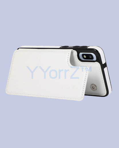 Viewing Side of the White Multi-card Slot Double Openings Leather Smart iPhone Case