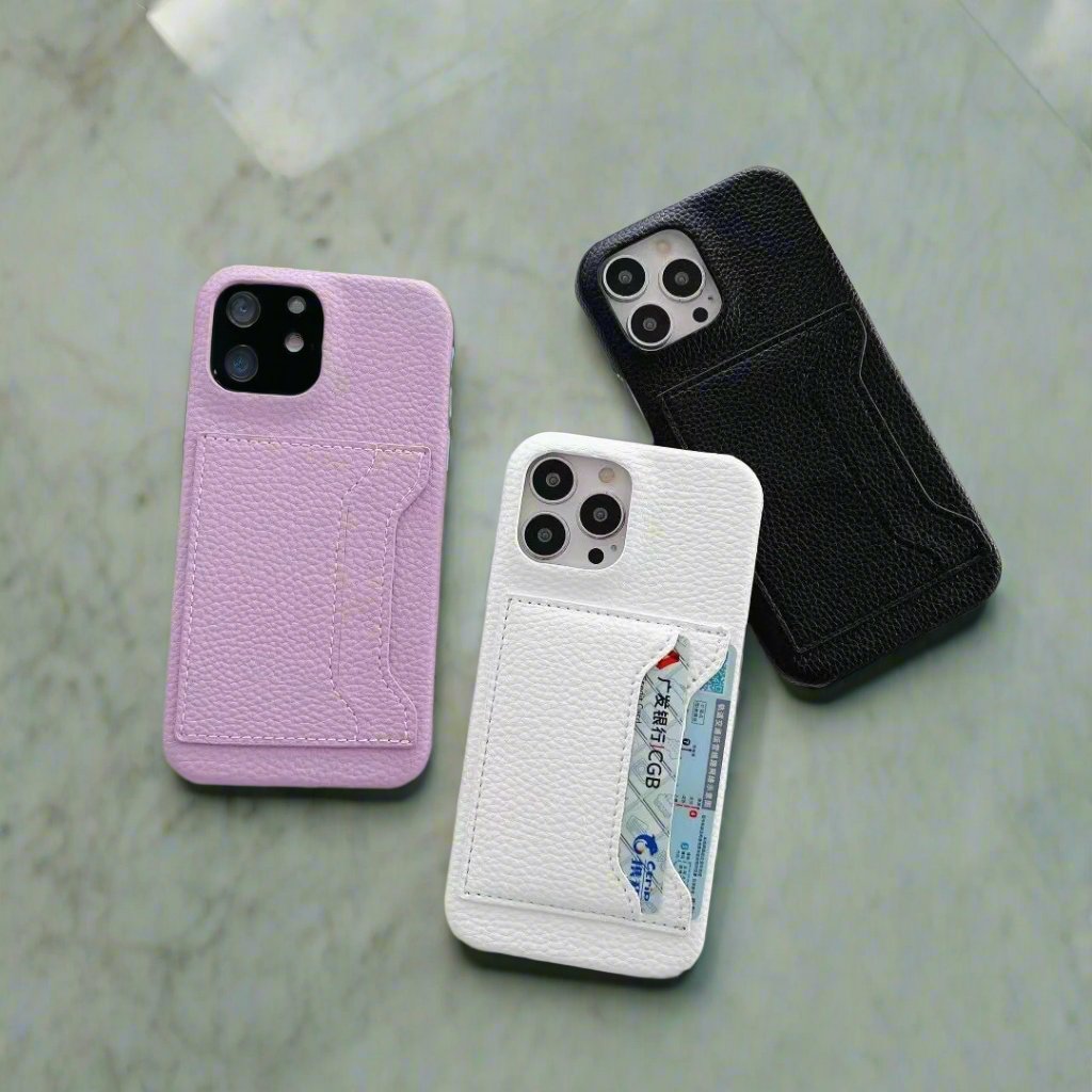 Wallet iPhone Case in Pink, White, and Black colors