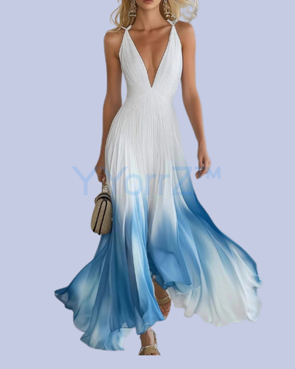 The White Pleated Ombre Maxi Dress