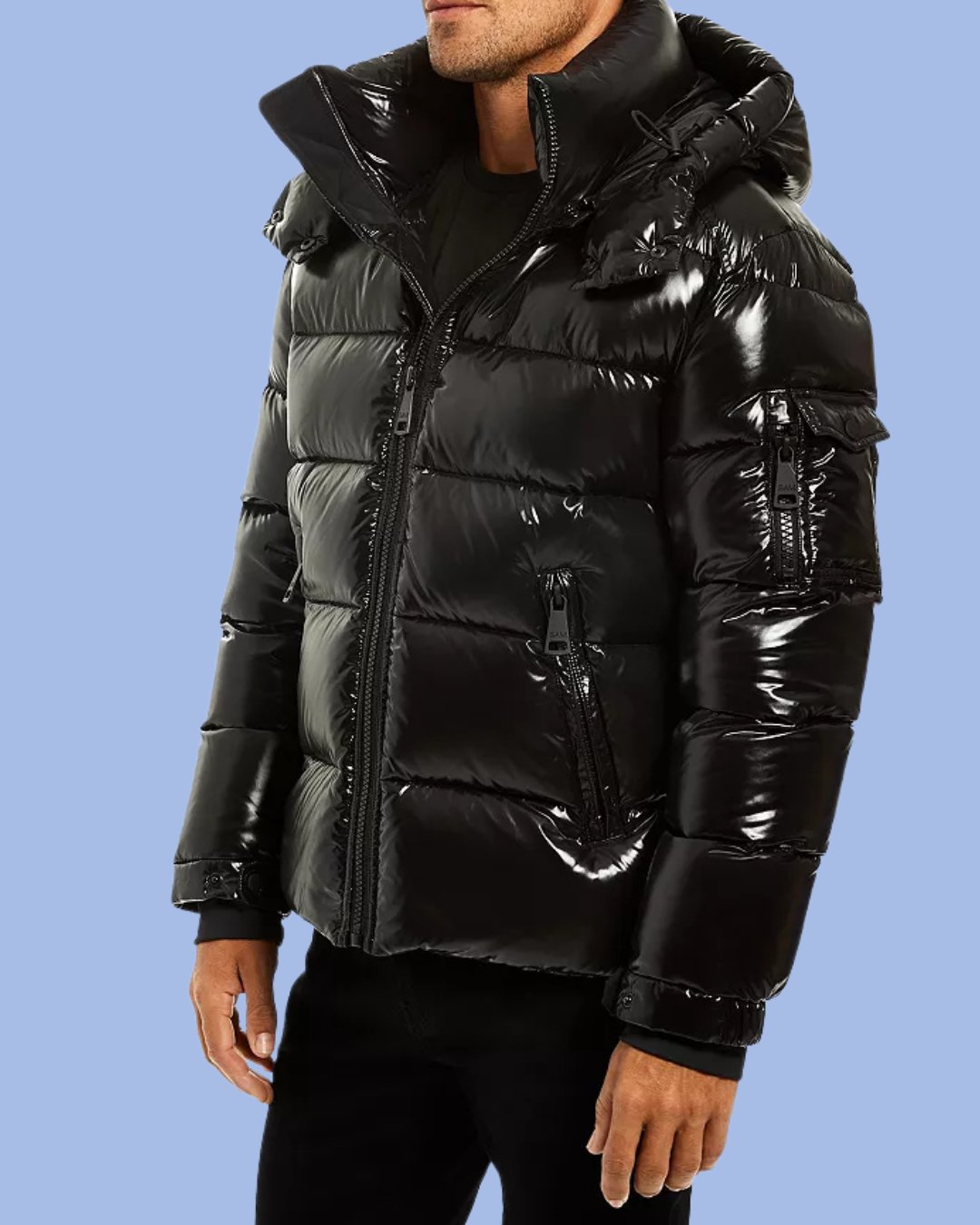 Zipped black Glossy Glacier Down Puffer Coat
