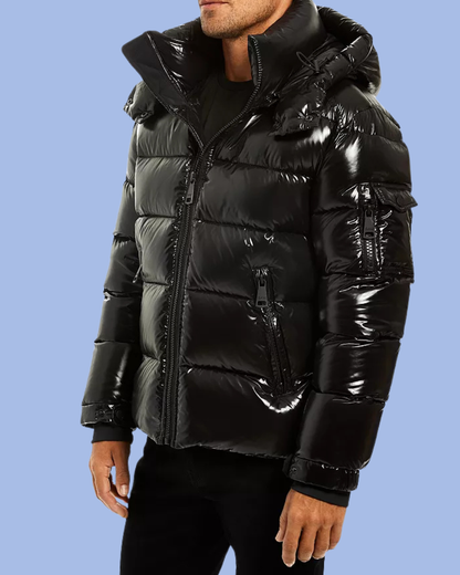 Zipped black Glossy Glacier Down Puffer Coat
